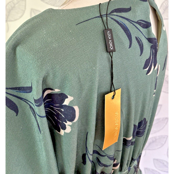 ALEXIA ADMOR Sage Floral Luna Dress Size Small Drop Waist Midi Wedding Guest - Picture 10 of 15